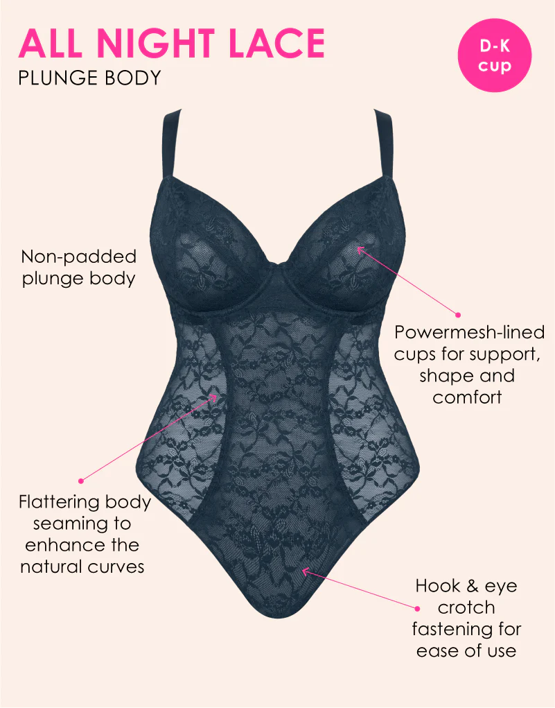 Curvy Kate All Night Lace Plunge Body Denim Blue - Image 3