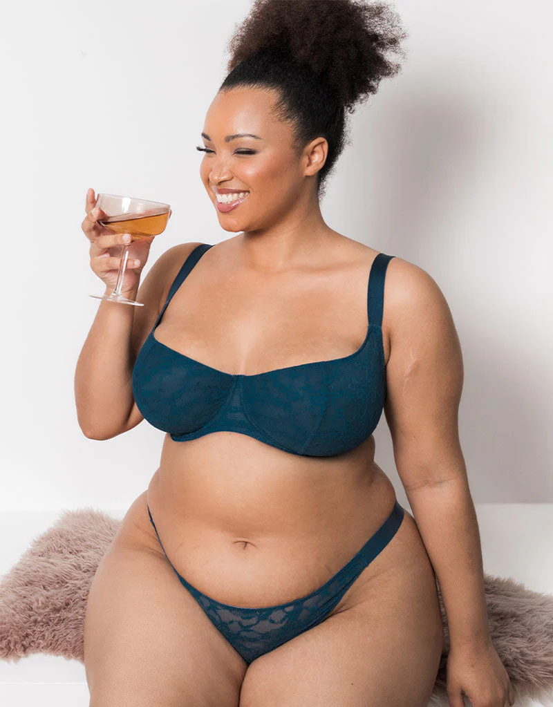 Curvy Kate All Night Lace Scooped Multiway Balcony Bra Denim Blue - Image 2