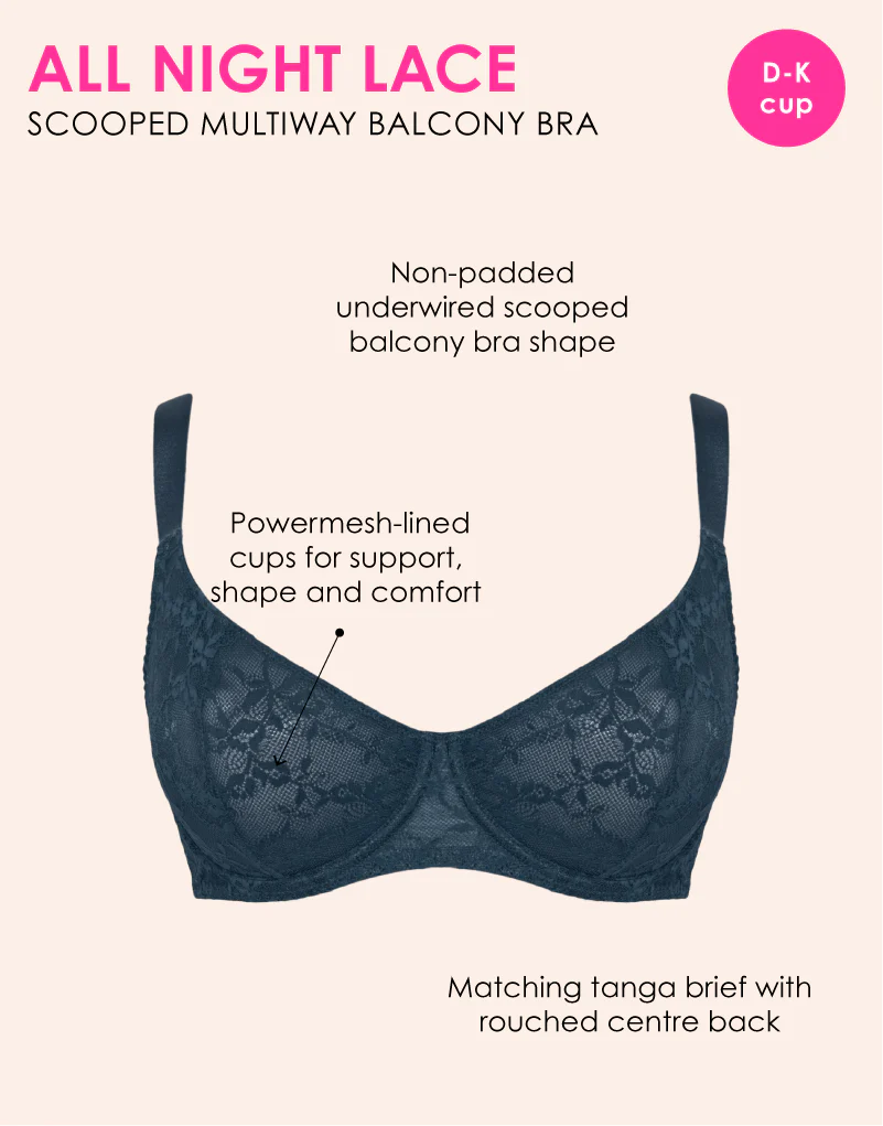 Curvy Kate All Night Lace Scooped Multiway Balcony Bra Denim Blue - Image 3