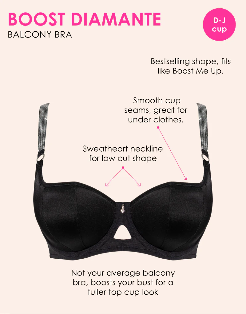 Curvy Kate Boost Diamante Padded Balcony Bra Black - Image 3