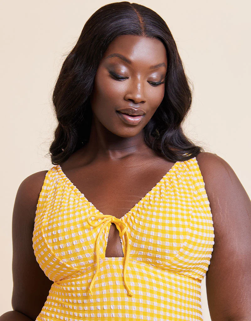 Curvy Kate Holiday Check Non Wired Swimsuit Sunshine Yellow - Image 3