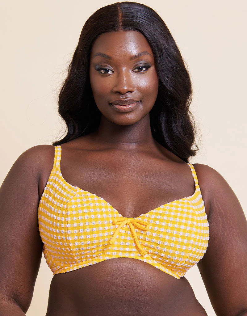 Curvy Kate Holiday Check Scooped Balcony Bikini Top Sunshine Yellow - Image 3
