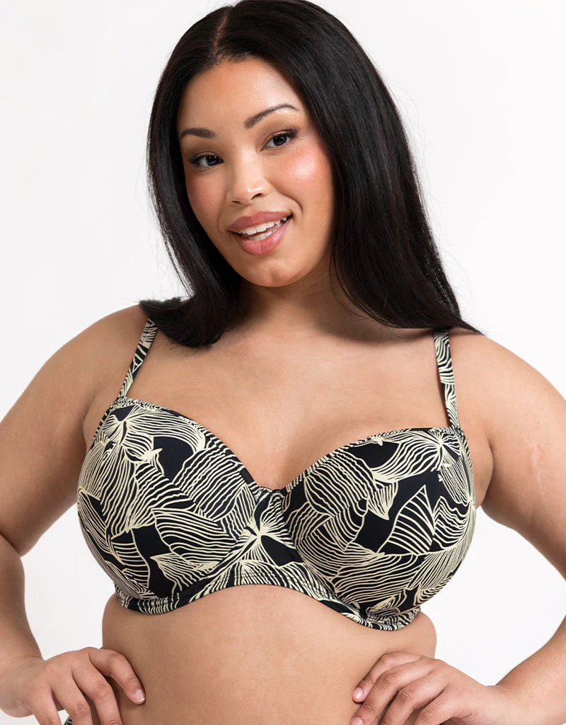 Curvy Kate Ripple Reef Padded Balcony Bikini Top Black Print - Image 3