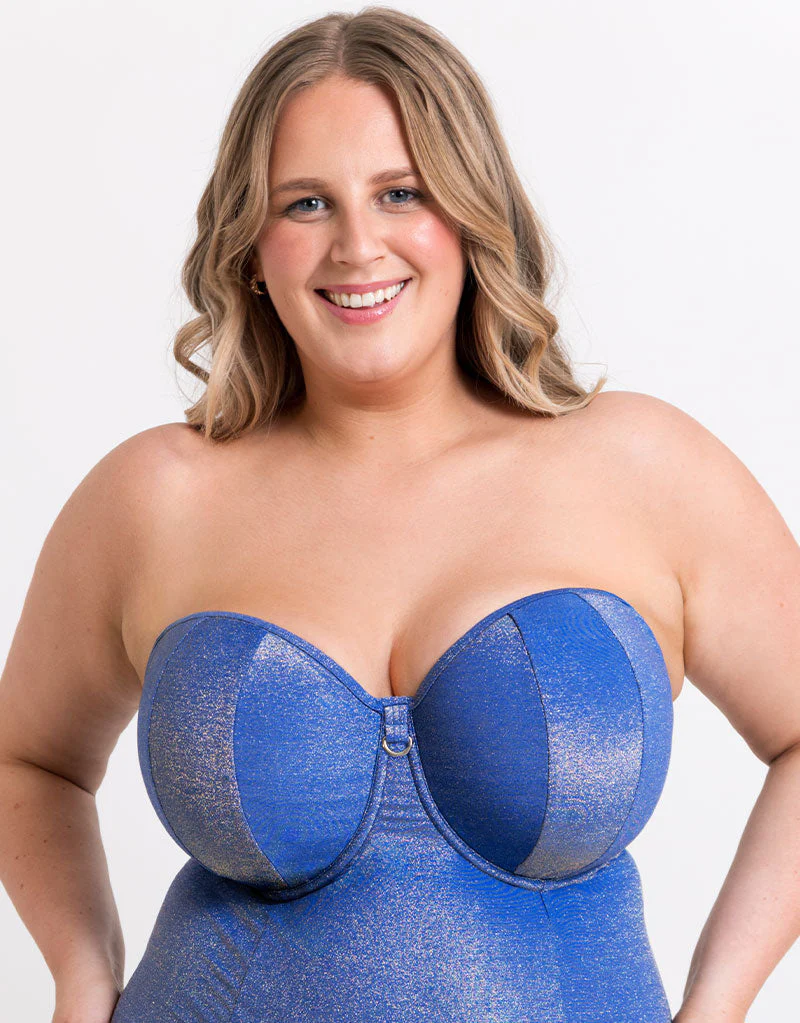 Curvy Kate Sapphire Seas Bandeau Strapless Multiway Swimsuit Blue Sparkle - Image 3
