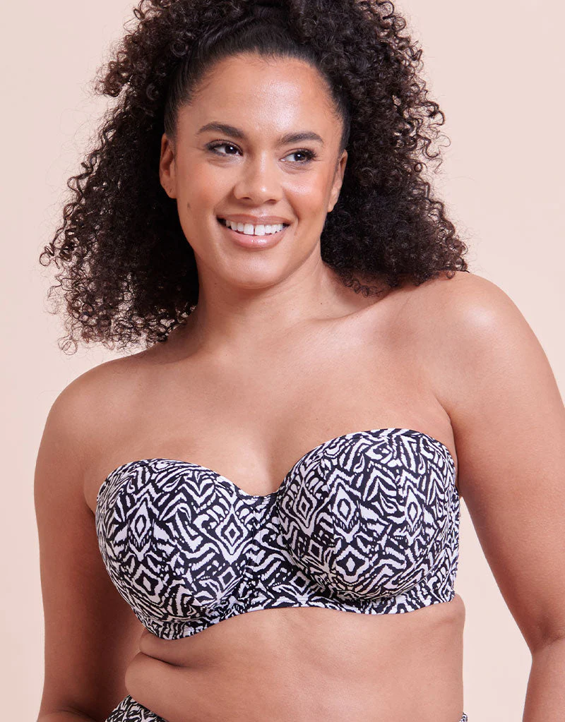 Curvy Kate Wild Horizon Bandeau Strapless Multiway Bikini Top Black Print - Image 3