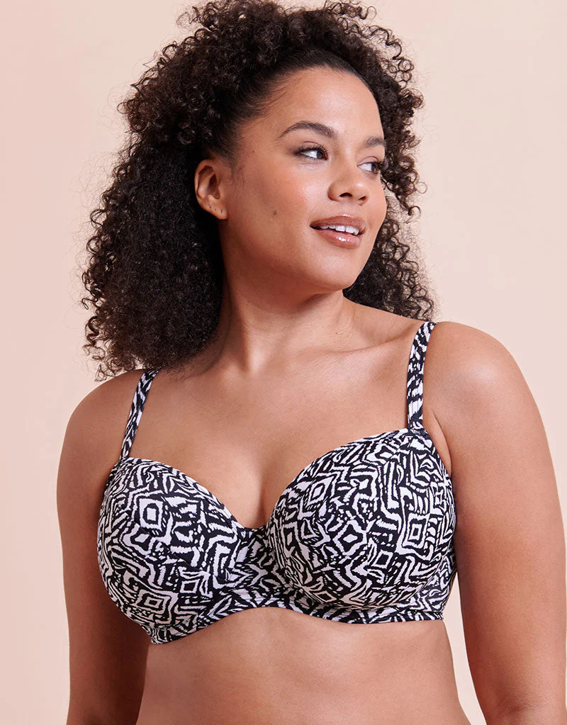 Curvy Kate Wild Horizon Padded Balcony Bikini Top Black Print - Image 3
