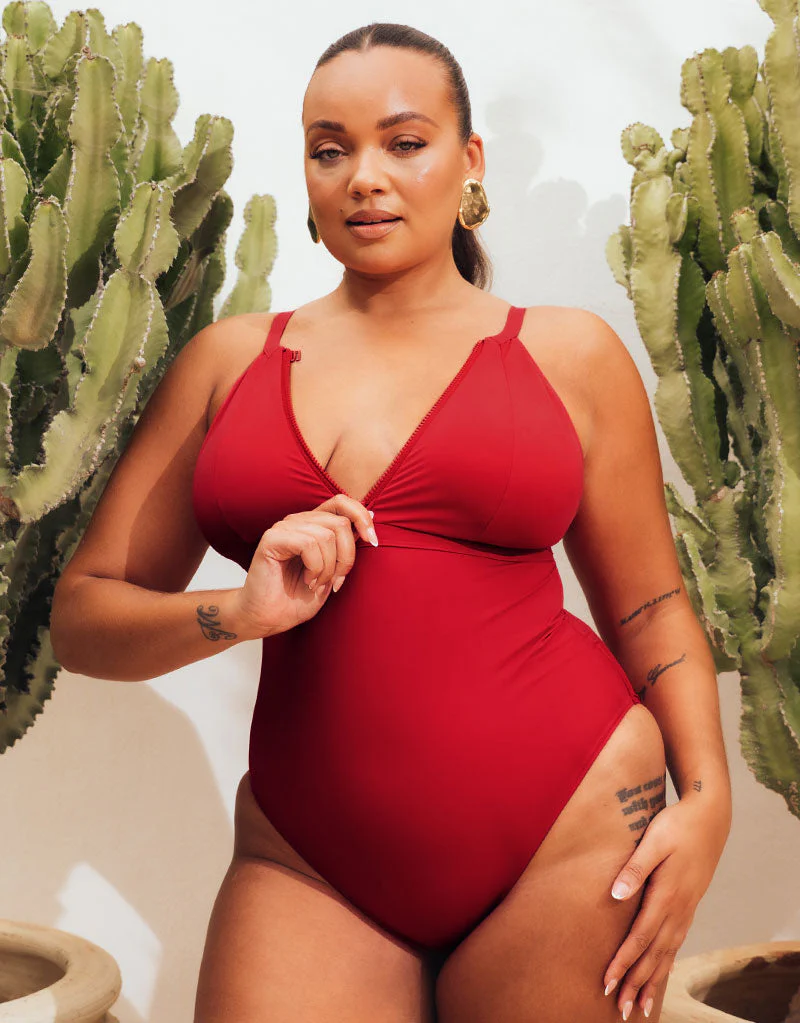 Curvy Kate Zip Tide Non-Wired Multiway Swimsuit Red - Image 7