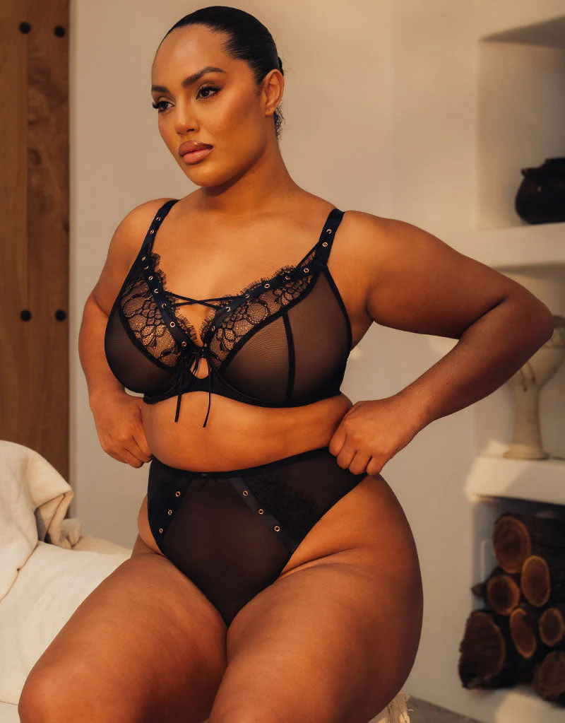 Scantilly Laced Up High Waist Thong Black - Image 5